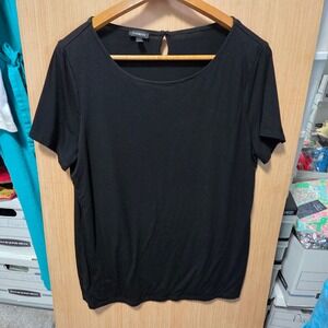 Talbots Size L Ladies Black Knit Top Short Sleeve Keyhole Back Lined‎ Front